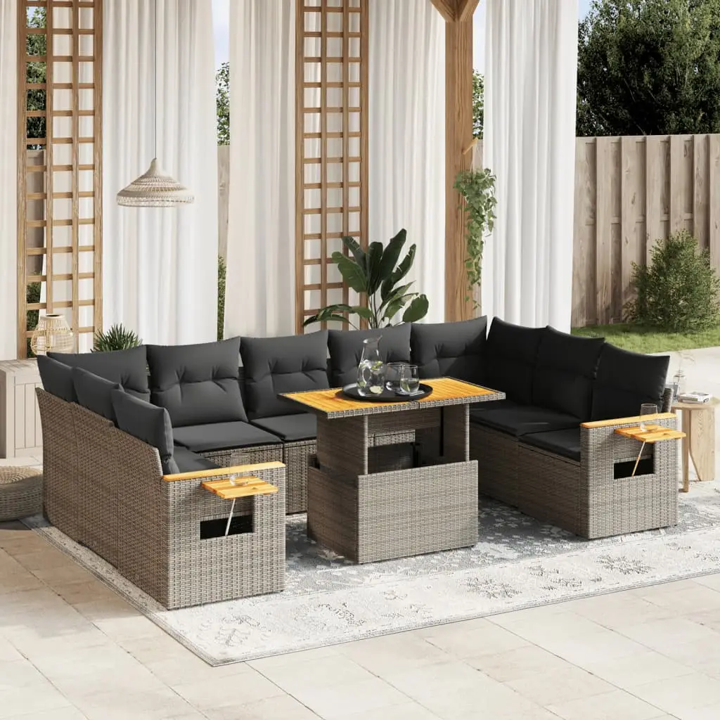 Ensemble canapés de jardin 10 places en résine tressée avec table ajustable Gris – ComfortXL Outdoor Living