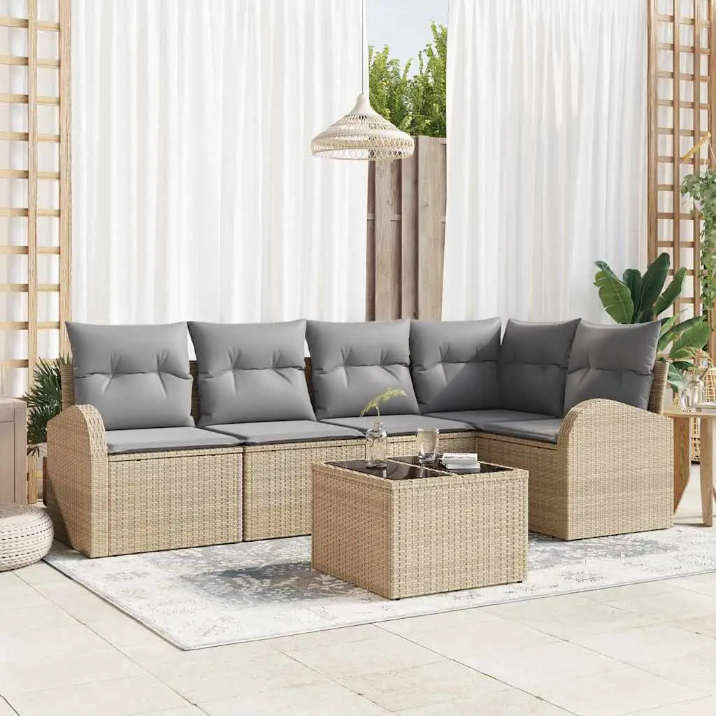Ensemble de Canapés avec coussin 6 pcs Beige Polyester vidaXL 3346050