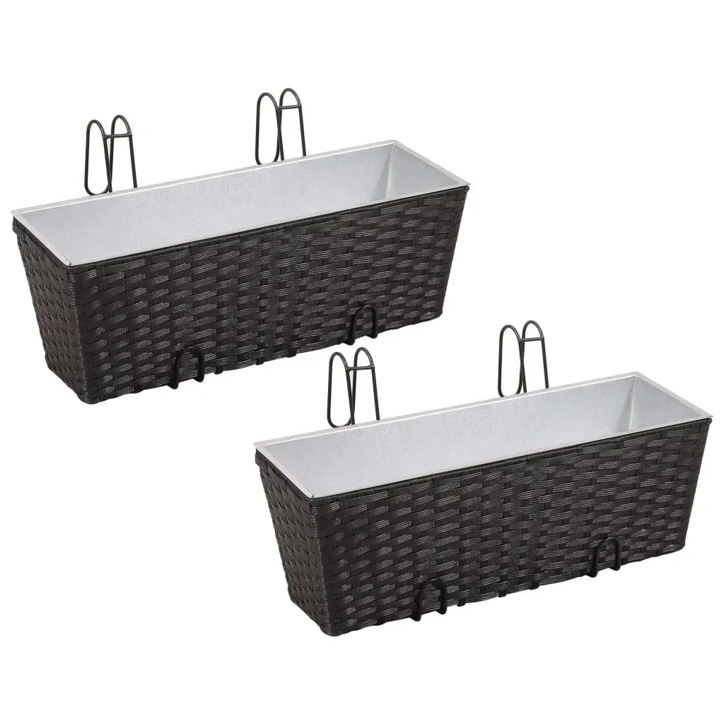 Ensemble de jardinières de balcon trapèze rotin 50 cm 2 pièces noir