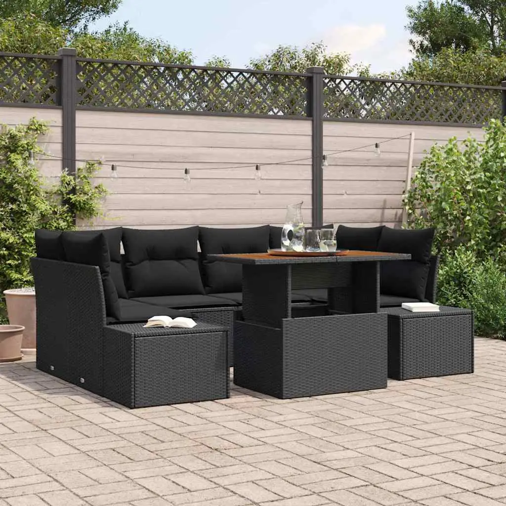 Ensemble de salle à manger pour jardin 7 pcs Noir et Marron vidaXL 3349918