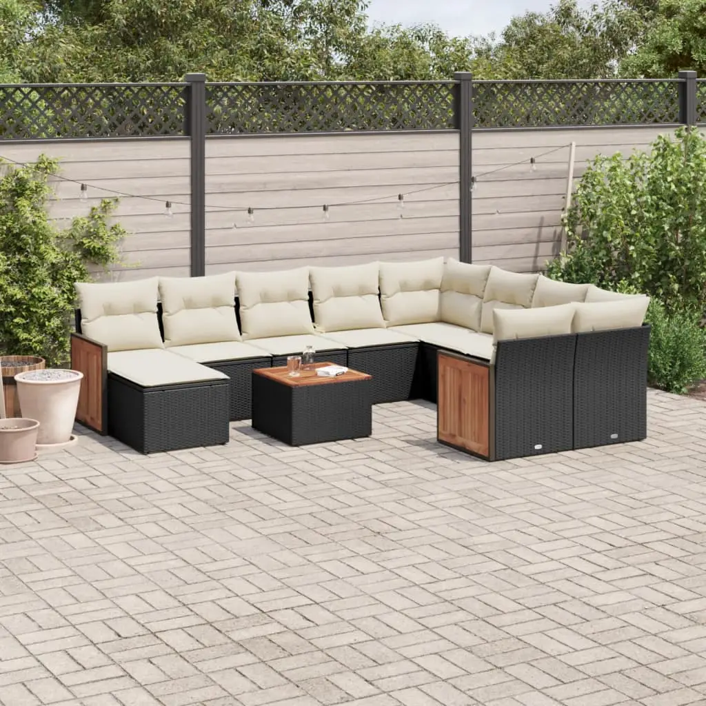 Ensemble canapés 11 pièces résine tressée avec table rangement et pouf pour extérieur Noir – ComfortXL Outdoor Living