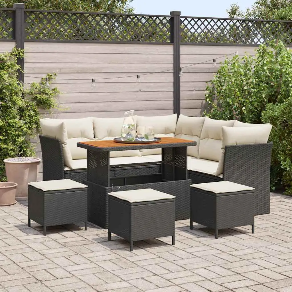 Ensemble de canapé de jardin avec coussin 9 pcs Noir et crème vidaXL 3363440