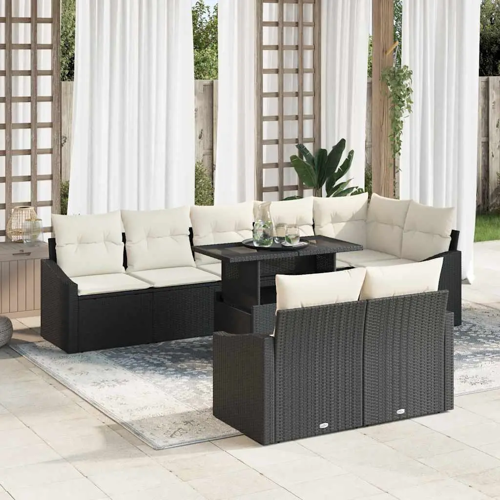 Ensemble de canapé de jardin avec coussin 9 pcs Noir et Crème vidaXL 3357760