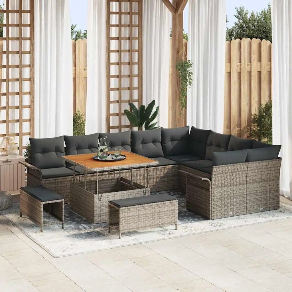 Ensemble Canapé Terrasse 12 pcs Résine Tressée Robuste Design Moderne Extérieur Gris – ComfortXL Outdoor Living