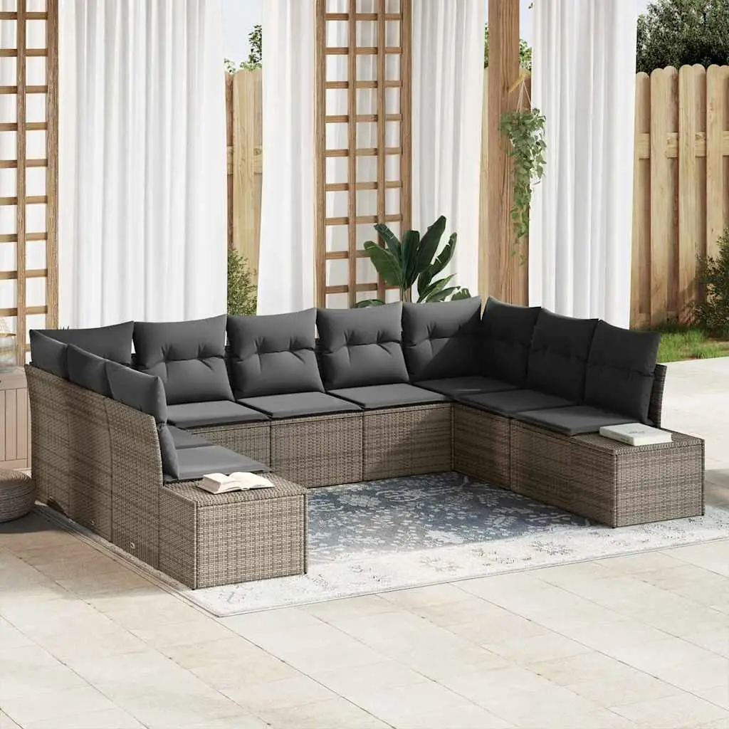 Ensemble de canapé de jardin avec coussin 9 pcs Gris Polyrotin vidaXL 3355888