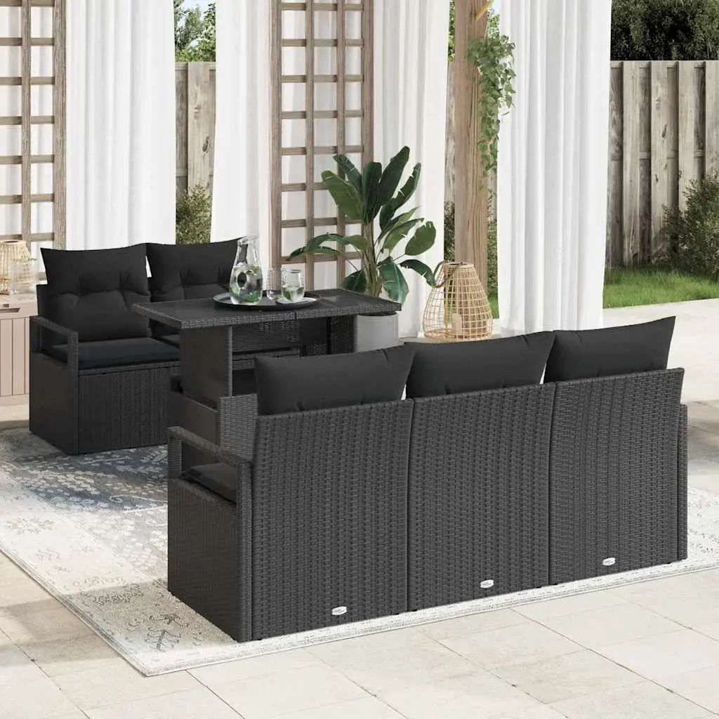 Ensemble de canapé de jardin avec stockage 6 pcs Noir polyrotin vidaXL 3348739