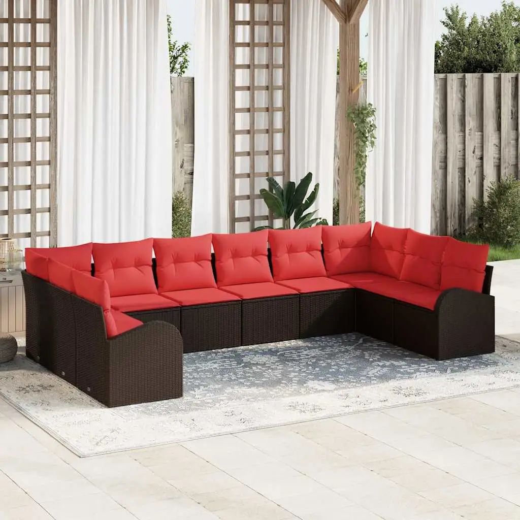 Ensemble de Canapés avec coussin 10 pcs Marron polyrotin vidaXL 3346224