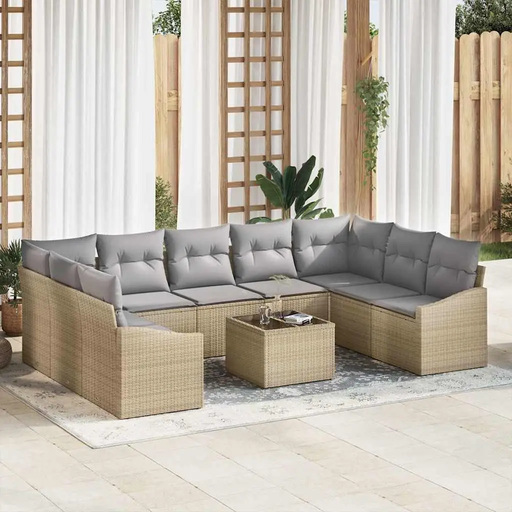 Ensemble de Canapés avec coussin 10 pcs Beige polyrotin vidaXL 3346890