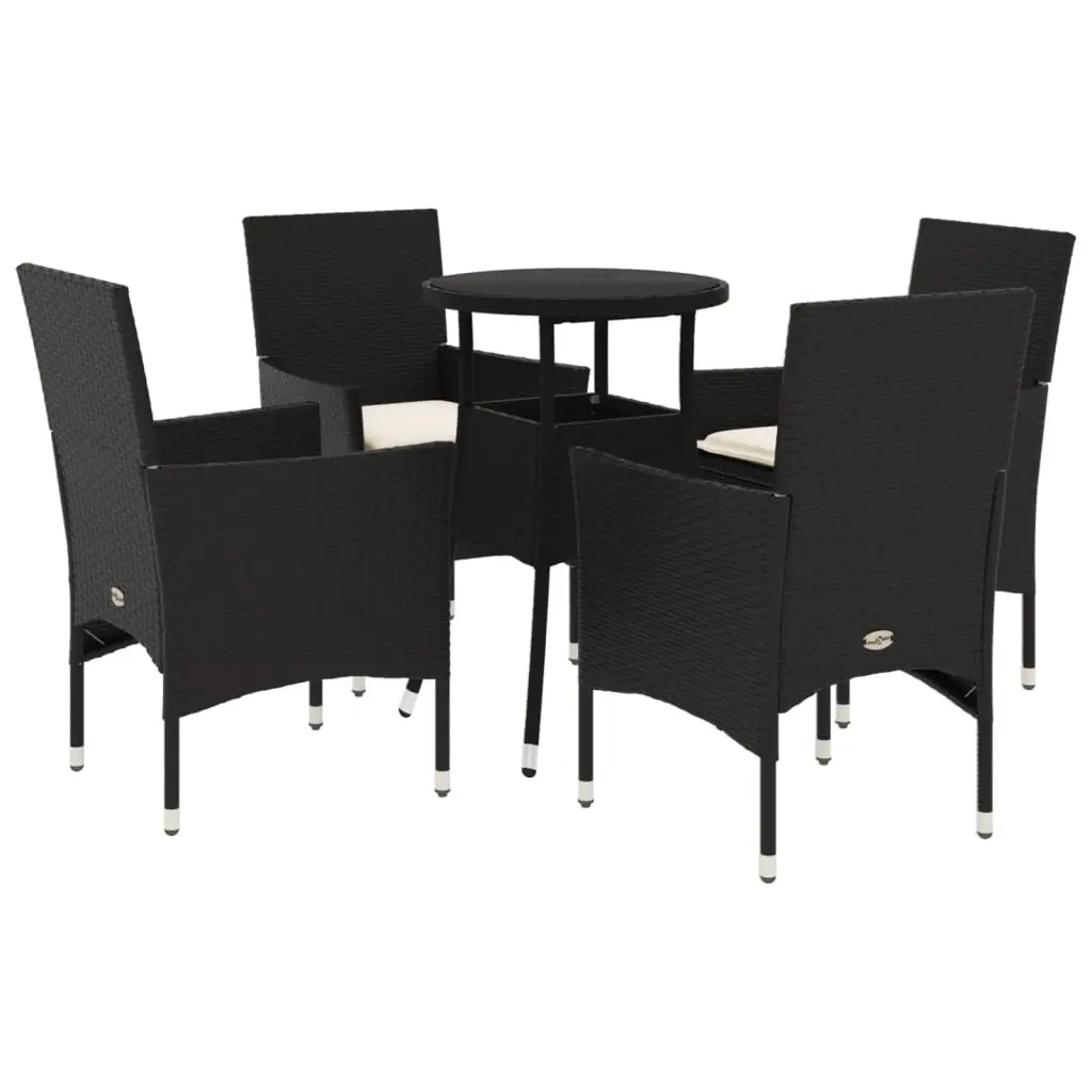 Ensemble de 5 pcs table de jardin et chaises avec coussins – mobilier de jardin noir rotin verre-JU2882