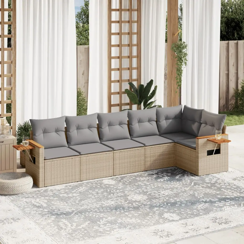 Ensemble de jardin modulable 6 places résine tressée avec tablettes relevables pour balcon Beige – ComfortXL Outdoor Living