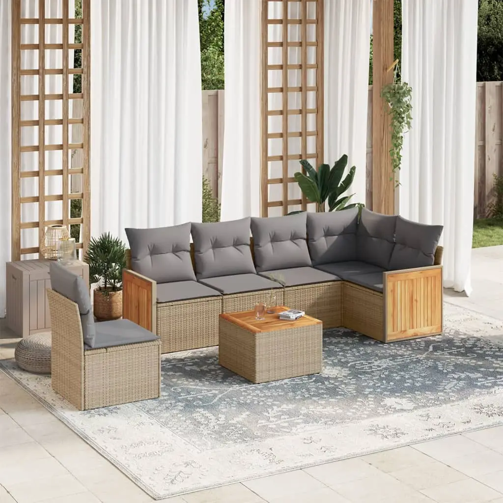 Ensemble de jardin 6 places modulable en résine tressée avec table et coussins Beige et Gris – ComfortXL Outdoor Living
