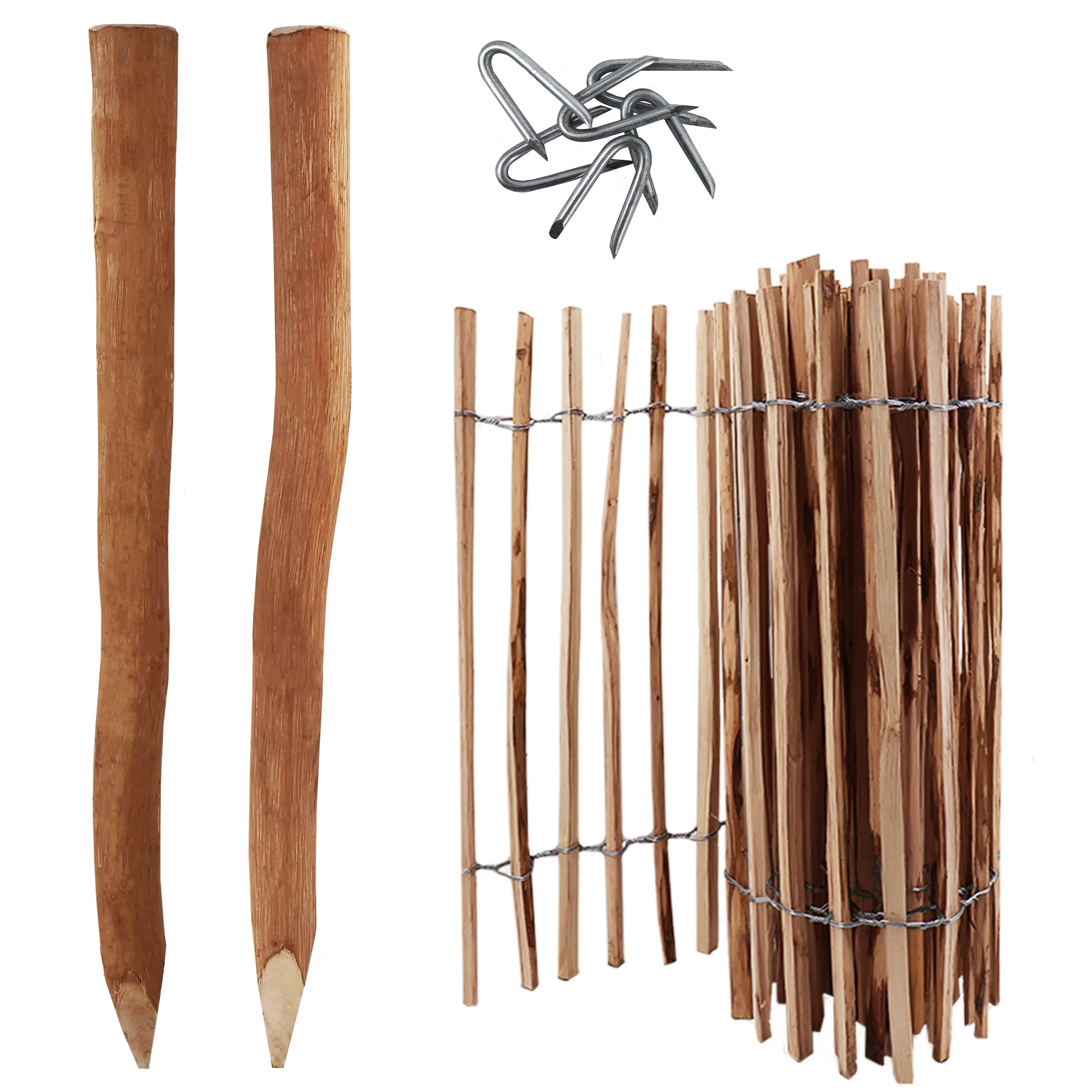 Ensemble complet de 5 m de palissade de 100 cm de haut, avec 5 poteaux en bois de 1,5 m de long et agrafes de clôture en bois