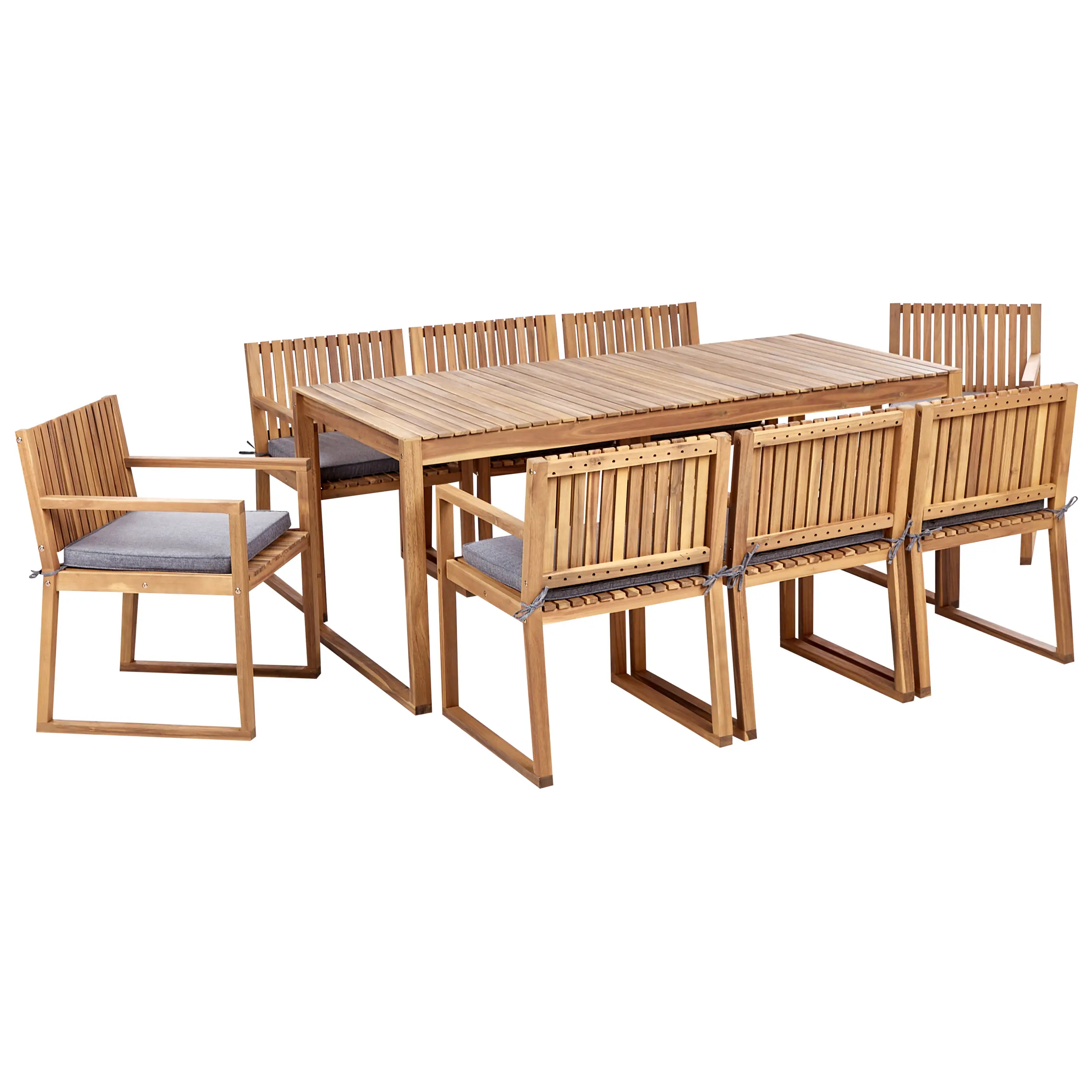 Ensemble de Jardin 8 Places avec Coussins Gris en Bois d’Acacia Table et Chaises Style Rustique
