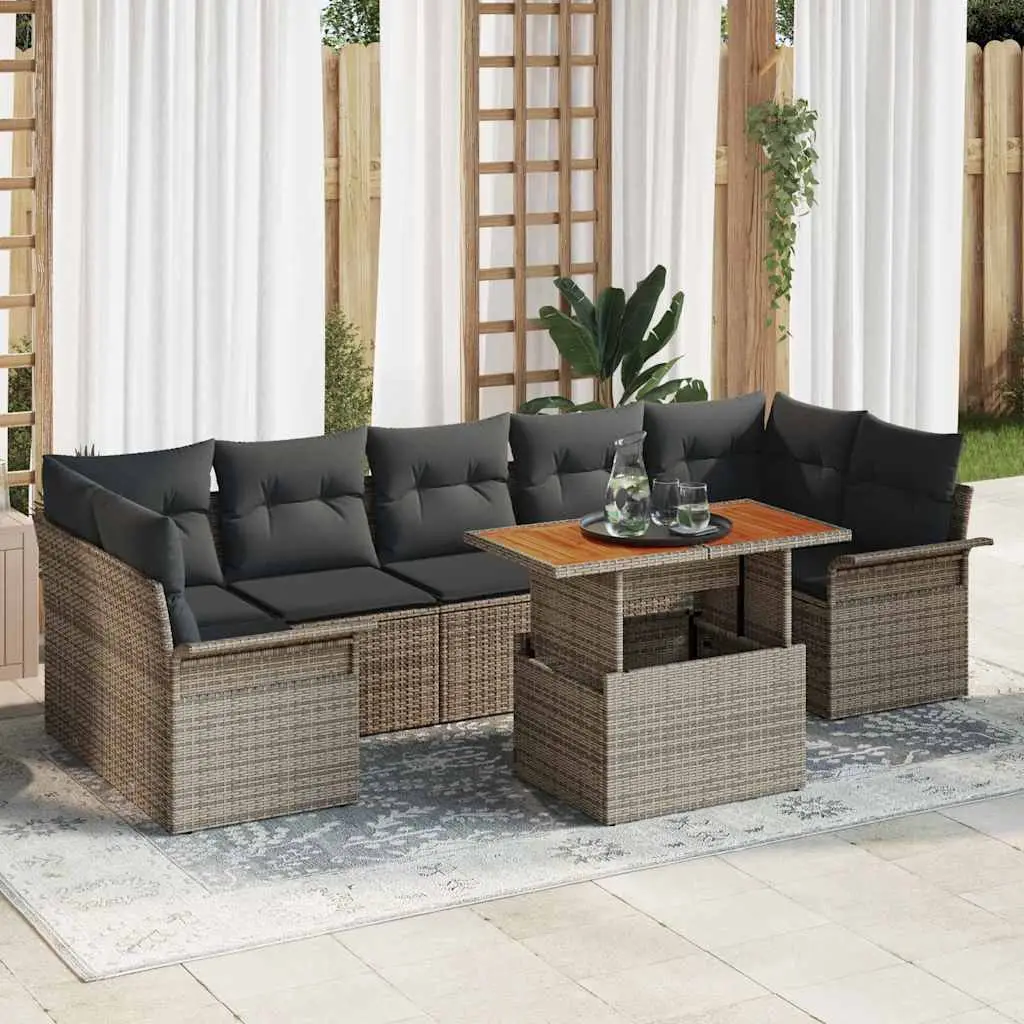 Ensemble de jardin 8 pièces Poly rotin avec coffres de rangement Gris – ComfortXL Outdoor Living