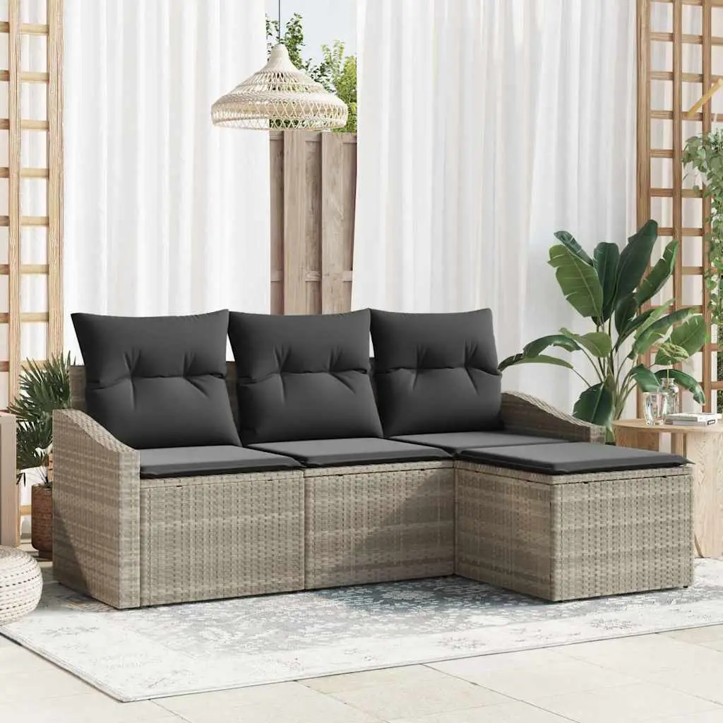Ensemble de Canapés avec coussin 4 pcs Gris clair polyrotin vidaXL 3346672