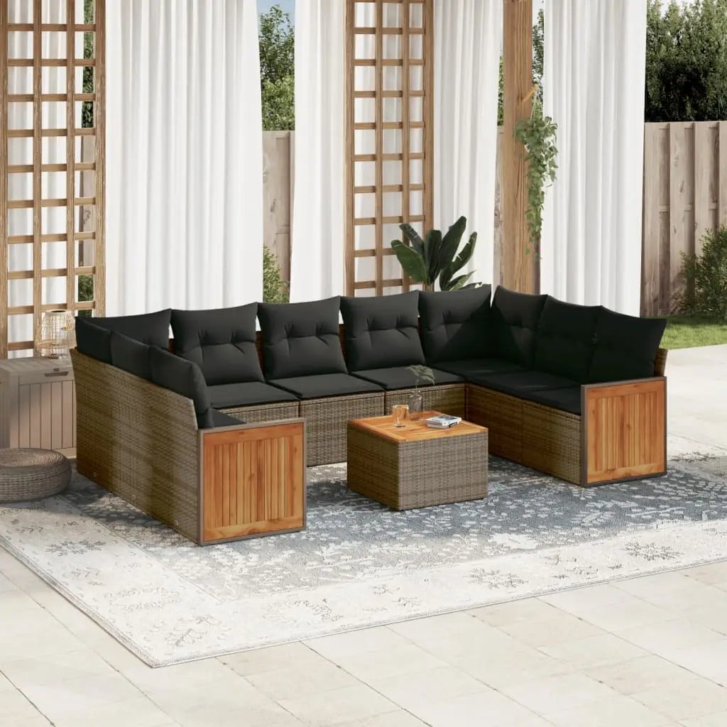 Ensemble de Canapés 10 pcs Résine Tressée Gris avec Table en Bois et Rangement – ComfortXL Outdoor Living