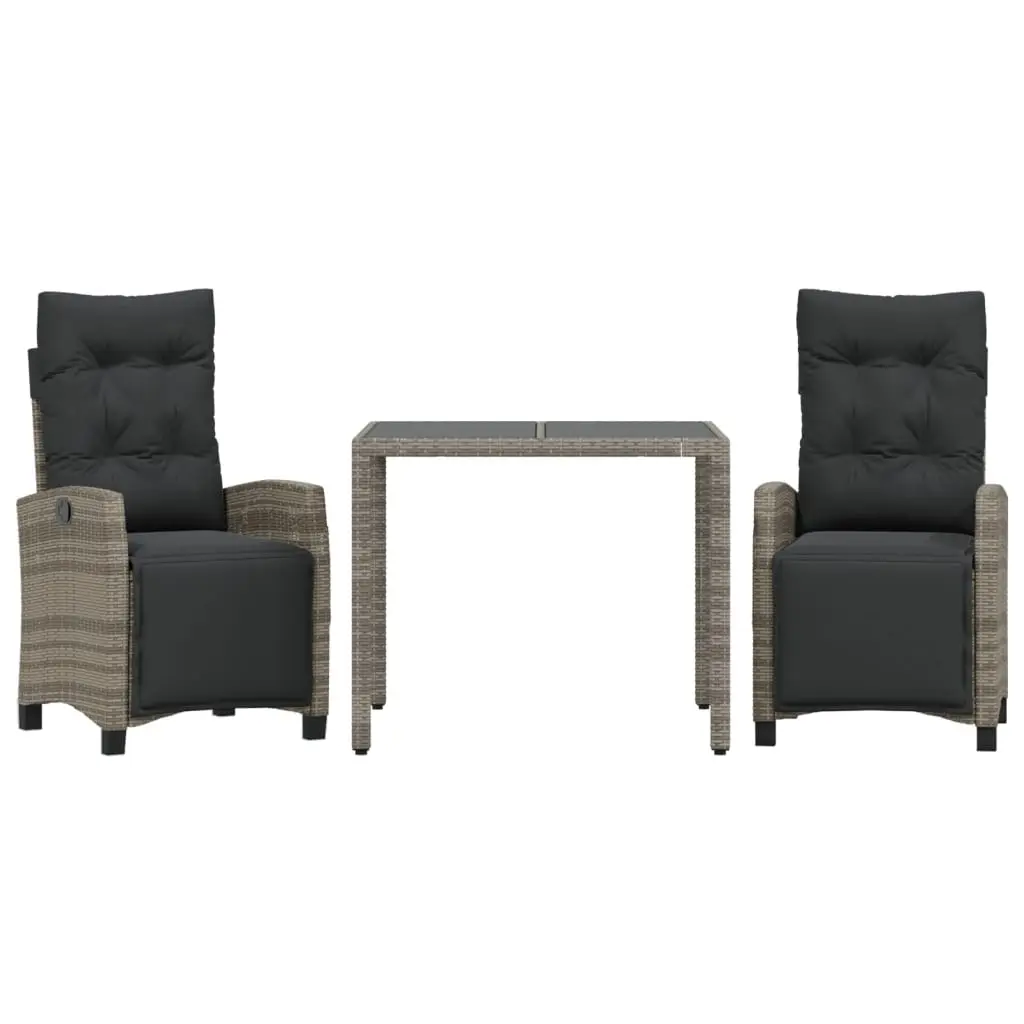Ensemble de 3 pcs table de jardin avec chaises – mobilier de jardin avec coussins Gris