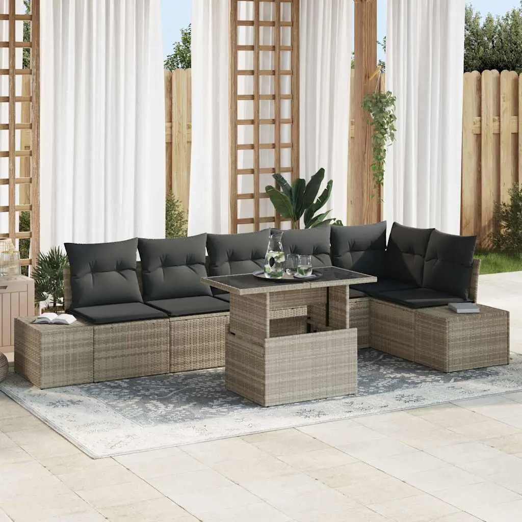 Ensemble de canapés 7 pcs Poly rotin avec rangement intégré Gris clair – ComfortXL Outdoor Living
