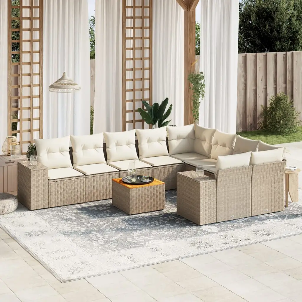 Ensemble Canapés d’Extérieur 9 Places en Résine Tressée Modulable avec Rangement Intégré Beige – ComfortXL Outdoor Living