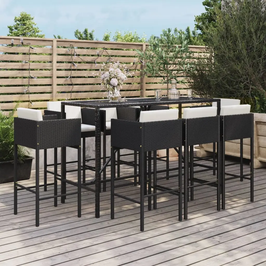 Ensemble de Bar 9 pcs Résine Tressée avec Coussins pour Jardin Terrasse Noir – ComfortXL Outdoor Living