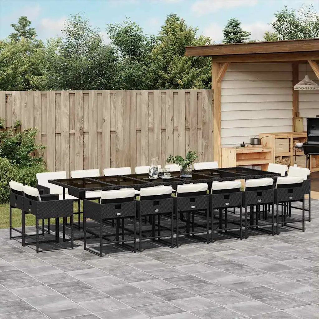 Ensemble de Jardin Repas 16 Convives, Table Verre Noir et Chaises Résine Tressée Compactes – ComfortXL Outdoor Living