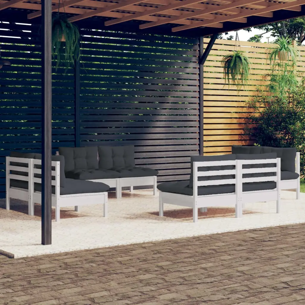 Ensemble de Jardin 8 Chauffeuses Modulables en Bois de Pin Massif Blanc et Coussins Gris – ComfortXL Outdoor Living