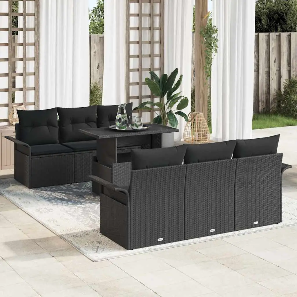 Ensemble de Jardin 7 Pièces en Poly Rotin avec Accoudoirs Confortables Noir – ComfortXL Outdoor Living