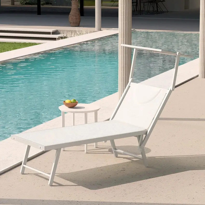 Ensemble de 2 chaises longues avec parasol Hawaii Blanc