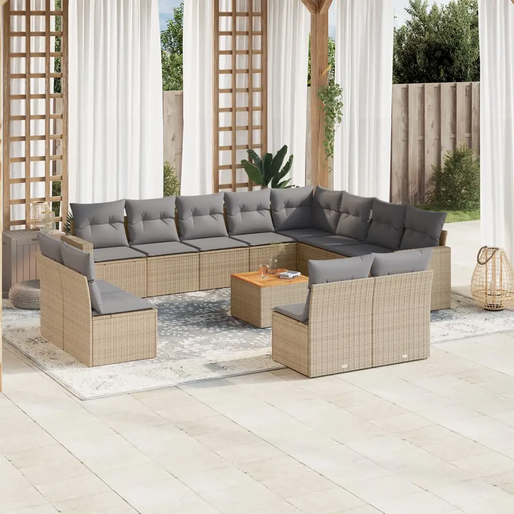 Ensemble de Jardin Modulable 12 Places Beige en Résine Tressée Coussins Gris Clair – ComfortXL Outdoor Living