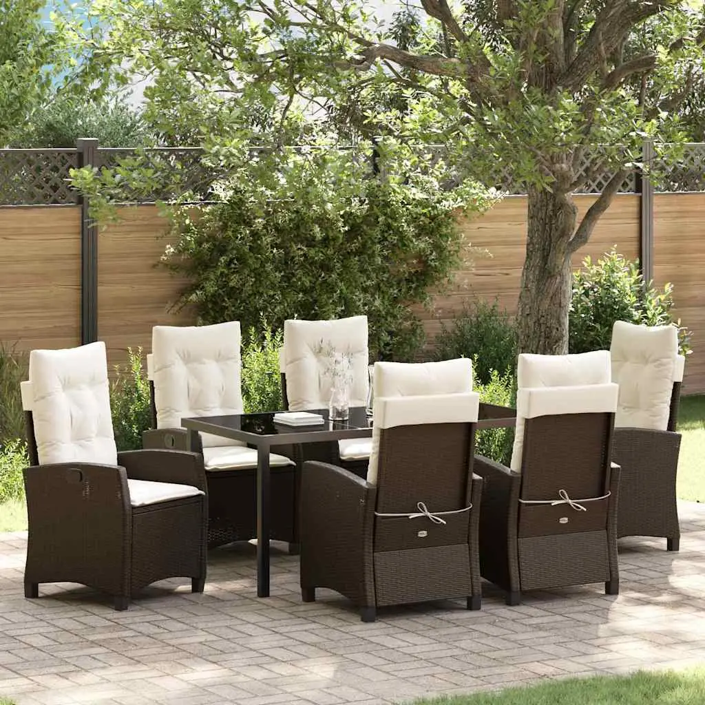 Ensemble de repas familial 7 pcs pour 6 personnes en polyrotin chaises réglables Marron – ComfortXL Outdoor Living
