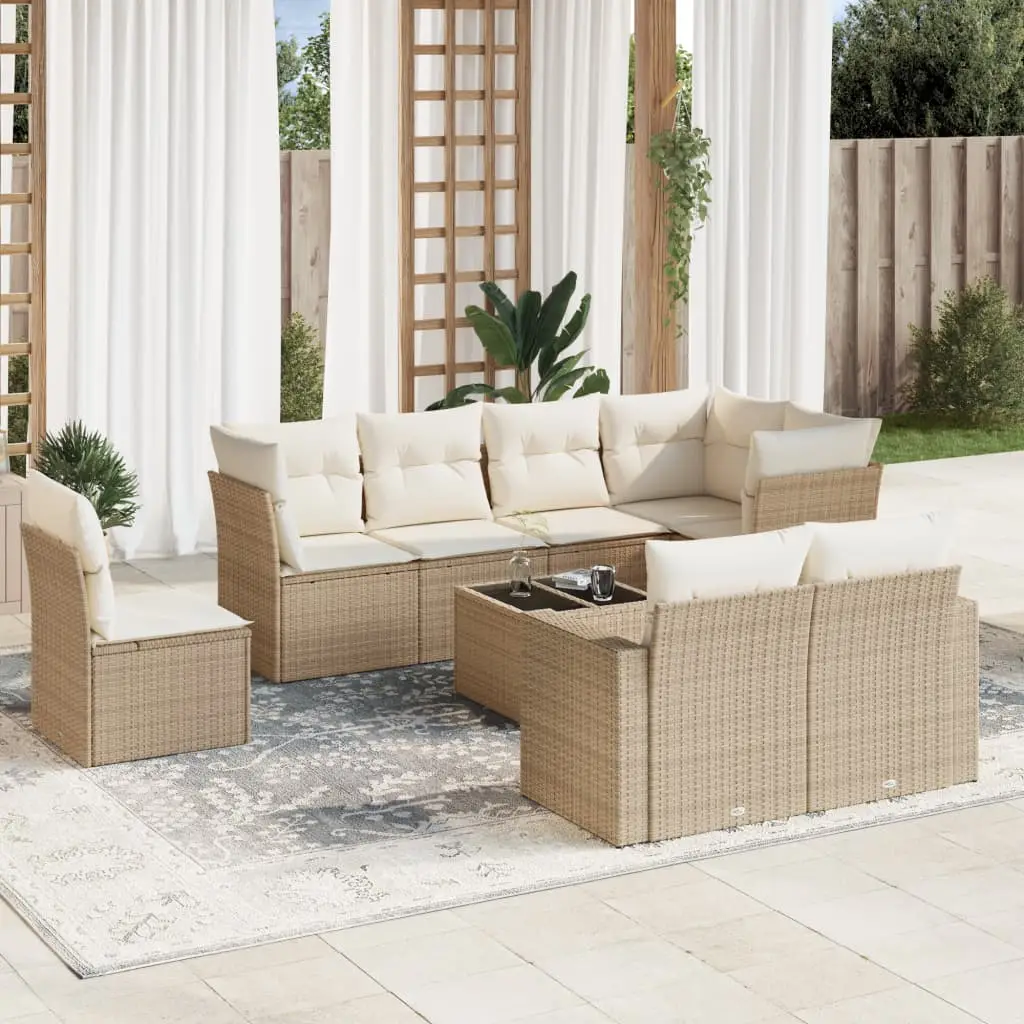 Ensemble canapé de jardin 9 pièces modulable en résine tressée design moderne Beige – ComfortXL Outdoor Living