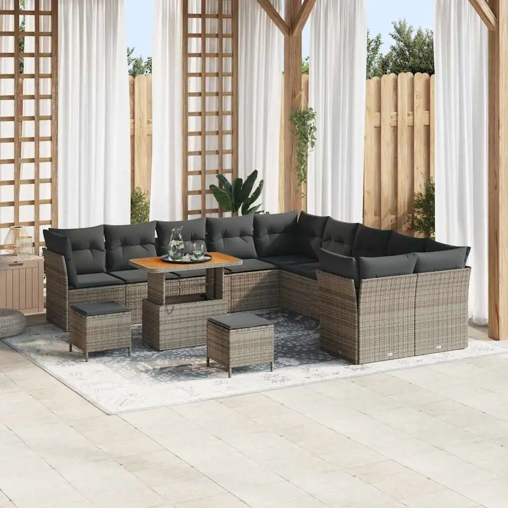 Ensemble de jardin en résine tressée et bois d’acacia modulable Gris – ComfortXL Outdoor Living