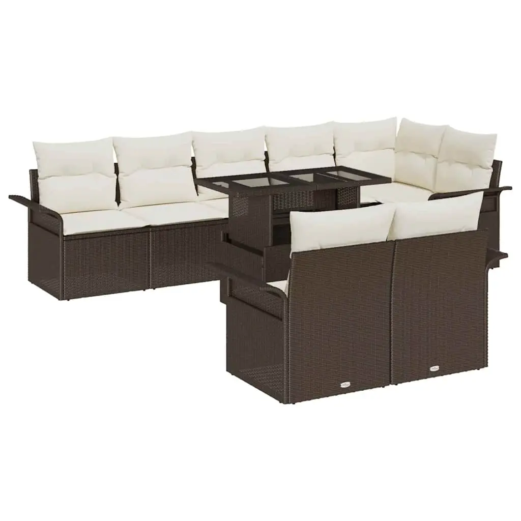 Ensemble canapé de jardin 8 places modulable en résine tressée avec table Marron – ComfortXL Outdoor Living