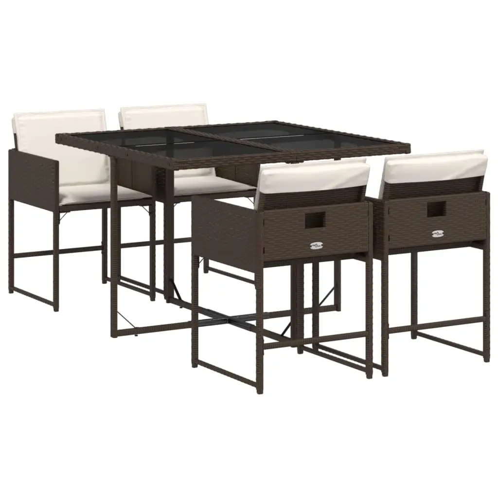 Ensemble de 5 pcs table de jardin avec chaises – mobilier de jardin et coussins marron poly rotin-JU2630