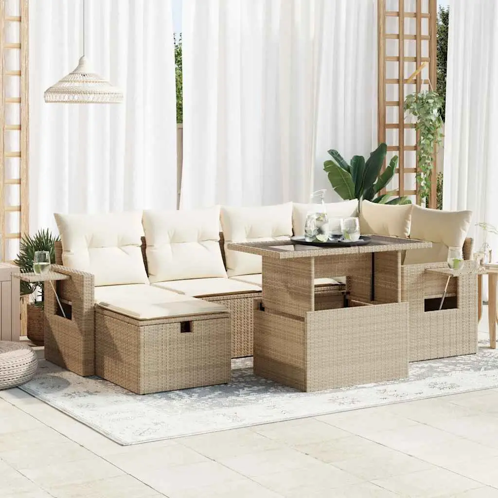 Ensemble de jardin 7 pcs résine tressée modulable avec table d’appoint Beige – ComfortXL Outdoor Living