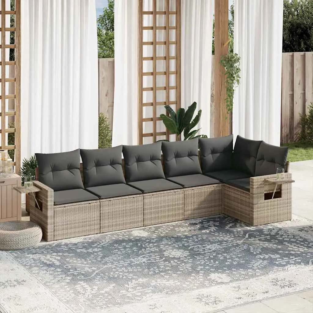 Ensemble canapé modulable 6 places en résine tressée avec accoudoirs pliables pour balcon Gris Clair – ComfortXL Outdoor Living