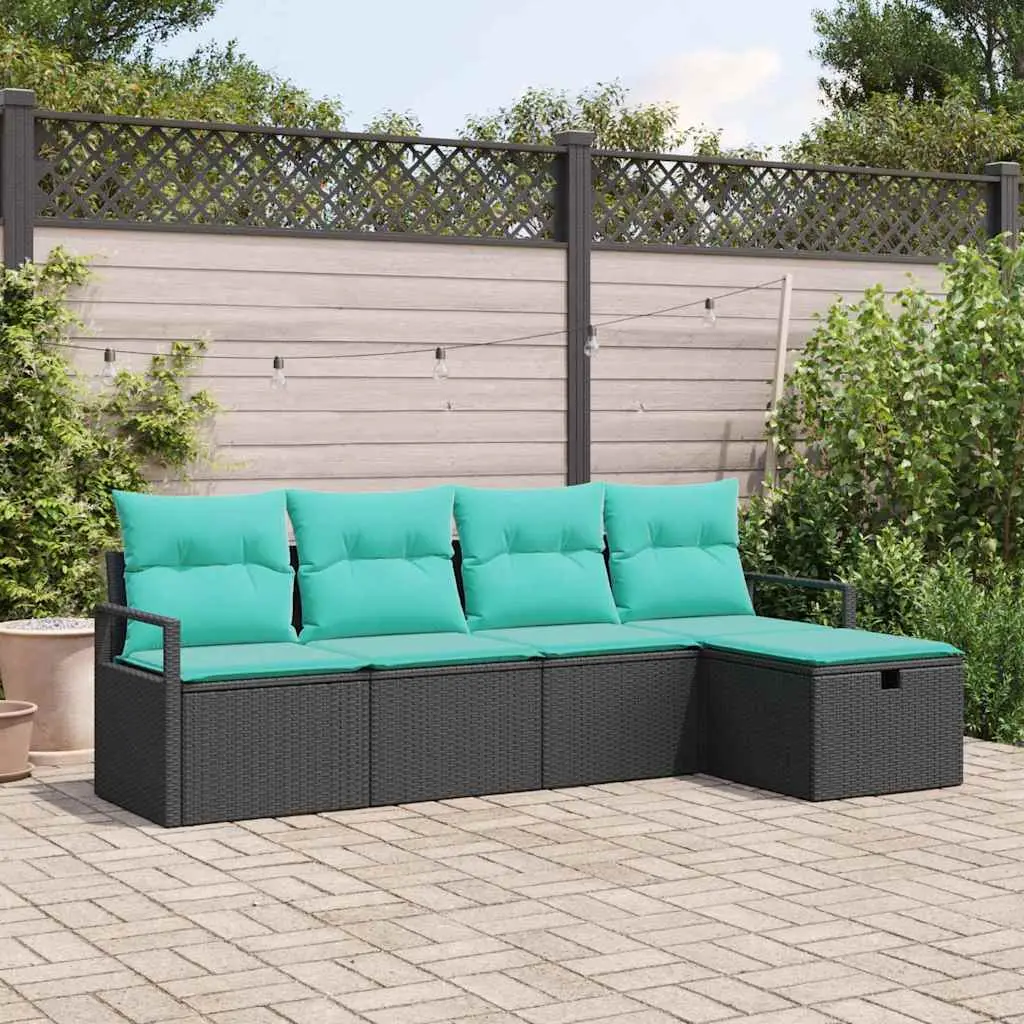 Ensemble de Canapés 5 pcs Noir et turquoise polyrotin vidaXL 3359165