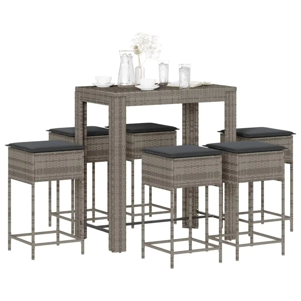 Ensemble de bar de jardin 7 pcs avec coussins gris poly rotin vidaXL 3261457