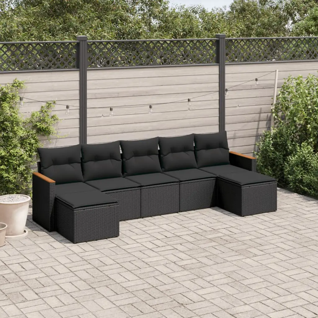 Ensemble de jardin modulable 7 pièces résine tressée noire avec rangement et deux tabourets – ComfortXL Outdoor Living