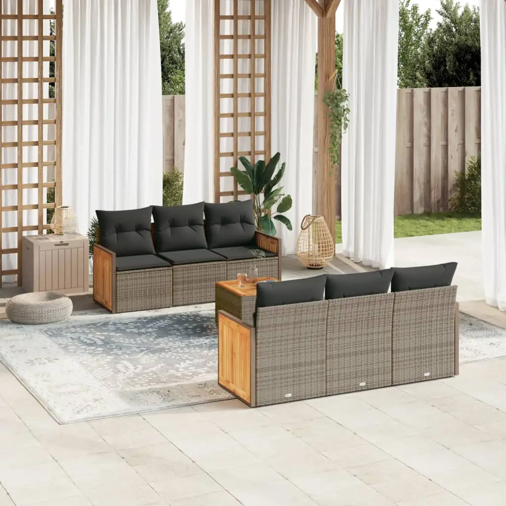 Ensemble de Jardin 7 Pièces Poly Rotin et Bois d’Acacia pour Terrasse et Balcon Gris – ComfortXL Outdoor Living