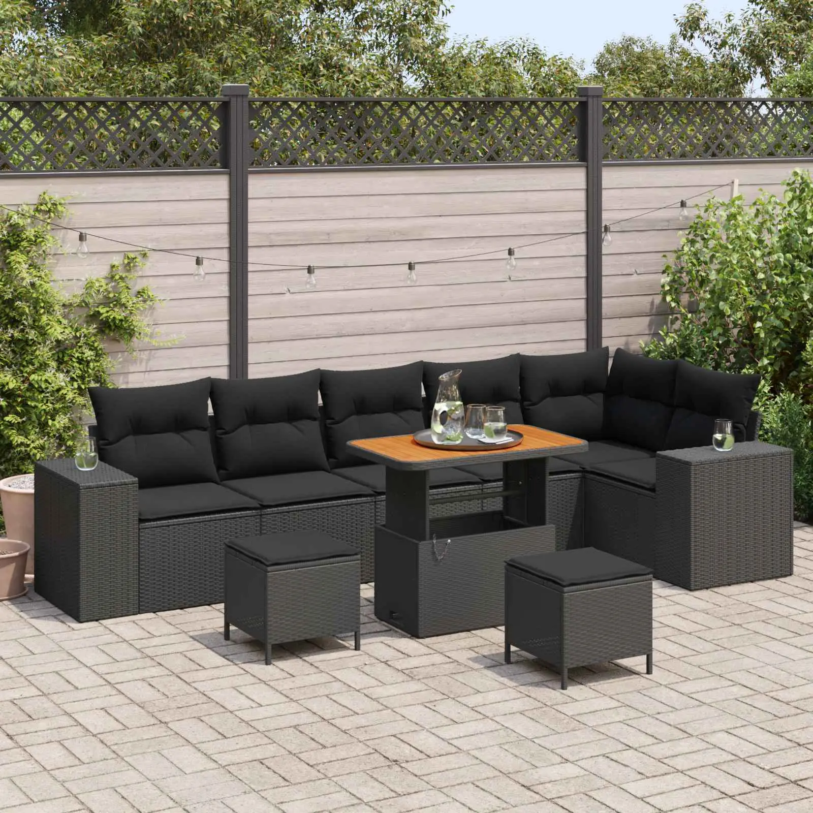Ensemble de canapé de jardin avec coussin 9 pcs Noir polyrotin vidaXL 3363974