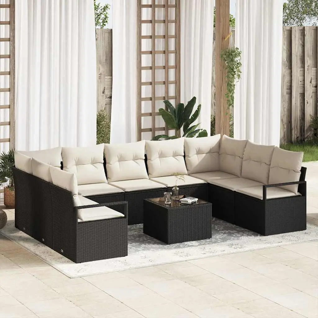 Ensemble de Canapés avec coussin 10 pcs Noir polyrotin vidaXL 3346547