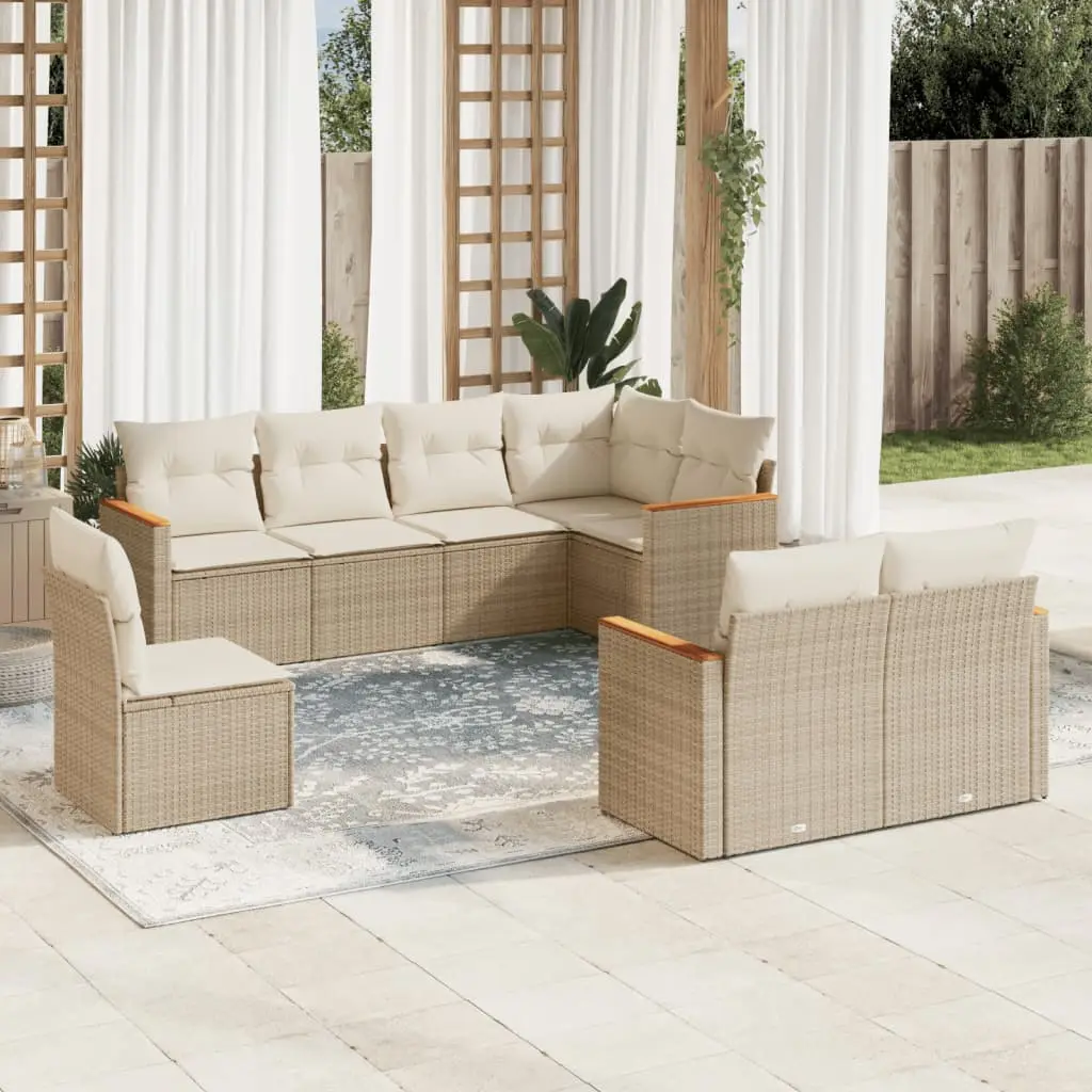 Ensemble de jardin 8 places modulable avec fonction rangement en résine tressée Beige coussins Blanc crème – ComfortXL Outdoor Living