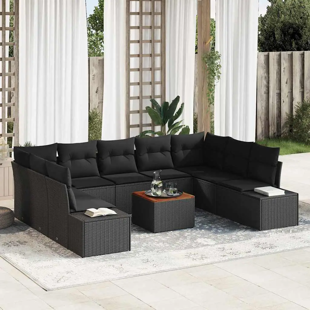 Ensemble Canapé de Jardin 9 Places Polyrotin Modulable et Table Bois Noir – ComfortXL Outdoor Living