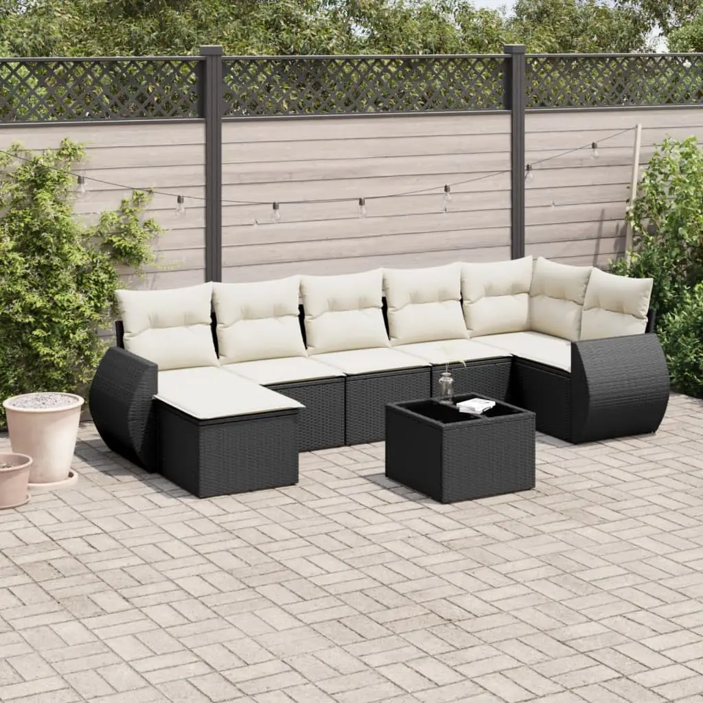 Ensemble Canapés 8 Pièces Poly Rotin Noir Modulable avec Table Basse Coussins Blanc Crème – ComfortXL Outdoor Living