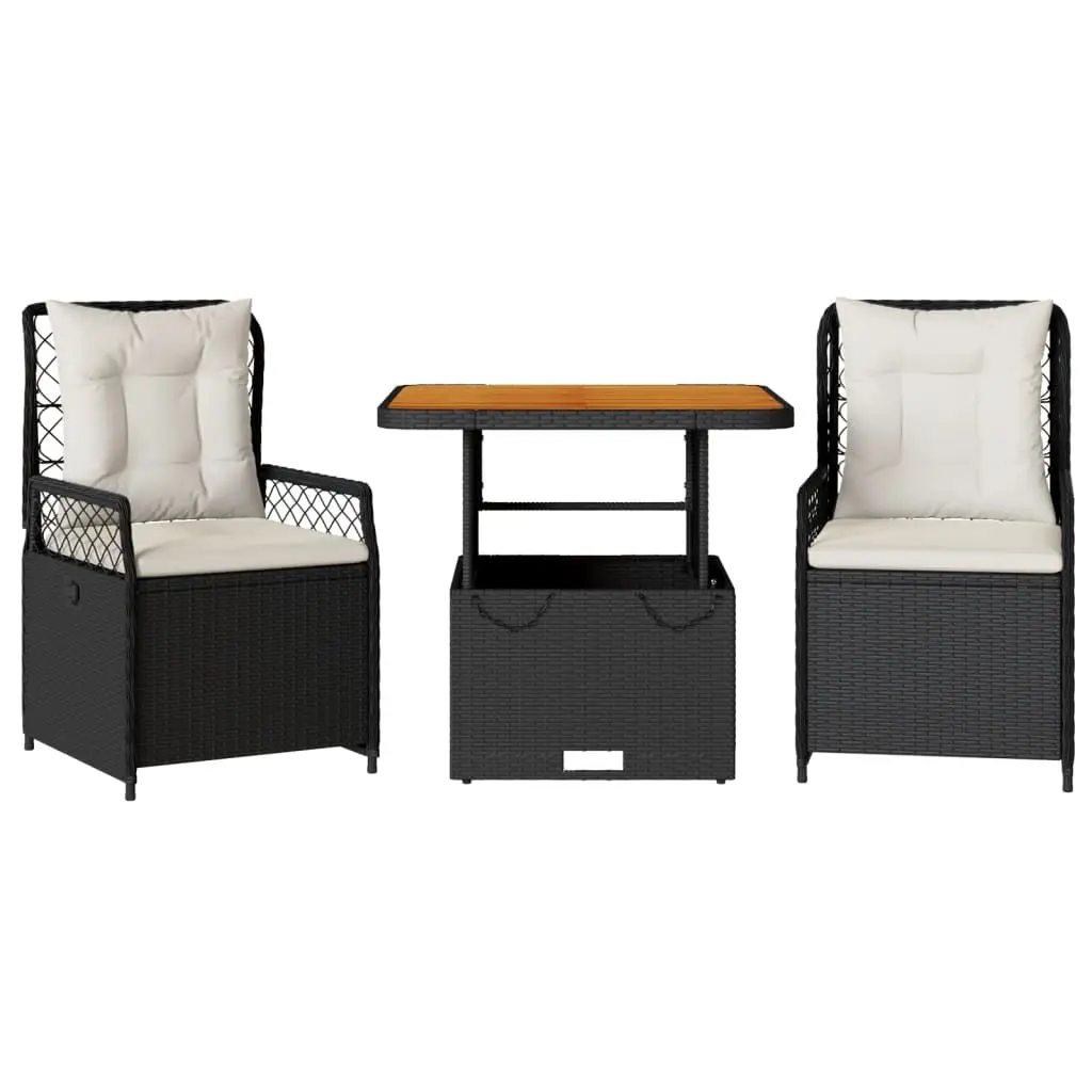Ensemble de 3 pcs table de jardin et chaises avec coussins – mobilier de jardin Noir-JU2936