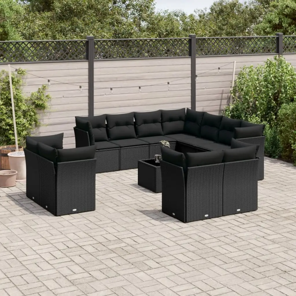 Ensemble de Jardin Modulable 12 Pièces Résine Tressée Noir avec Coussins Noirs pour Terrasse – ComfortXL Outdoor Living