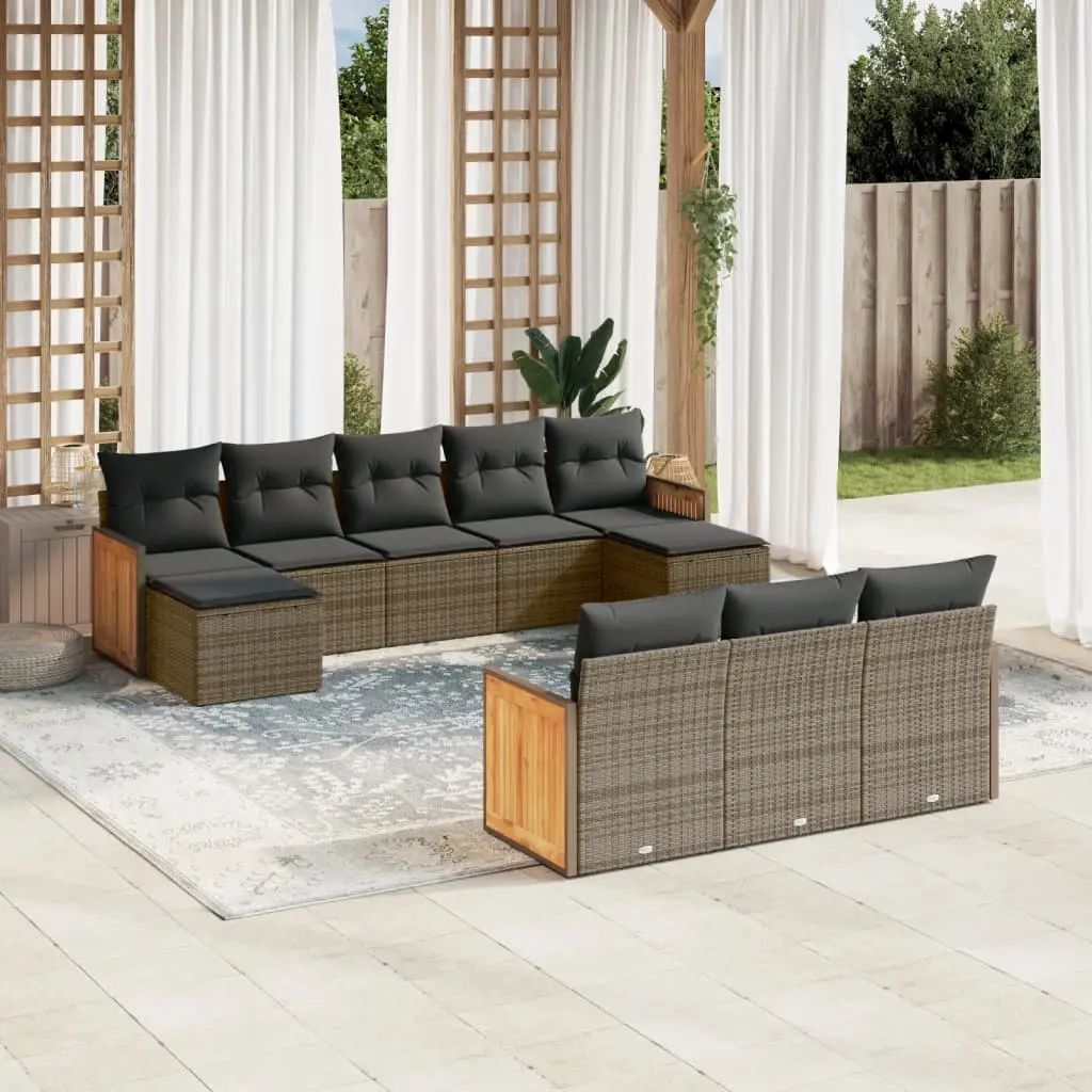 Ensemble de jardin d’angle 10 personnes en polyrotin avec rangement intégré et poufs pour balcon Gris – ComfortXL Outdoor Living