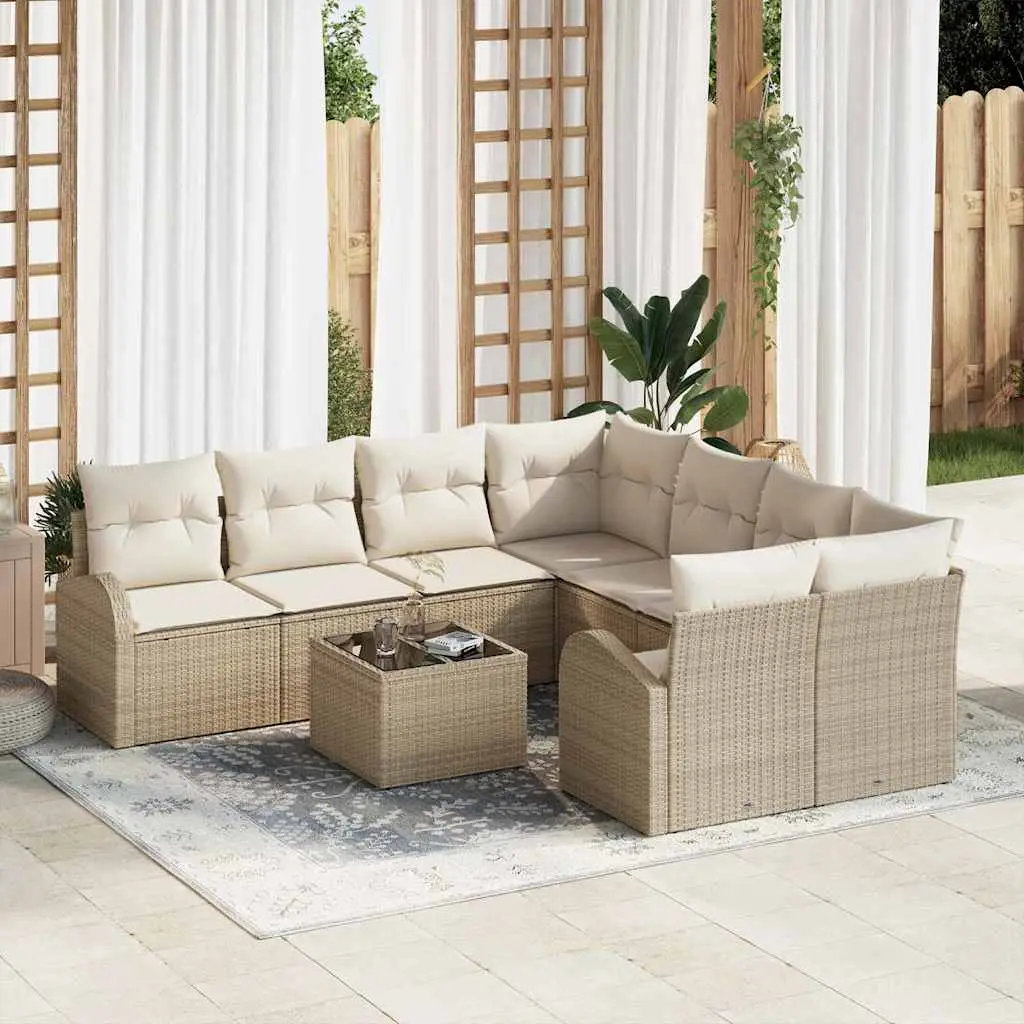 Ensemble de Canapés avec coussin 9 pcs Beige et crème polyrotin vidaXL 3354650