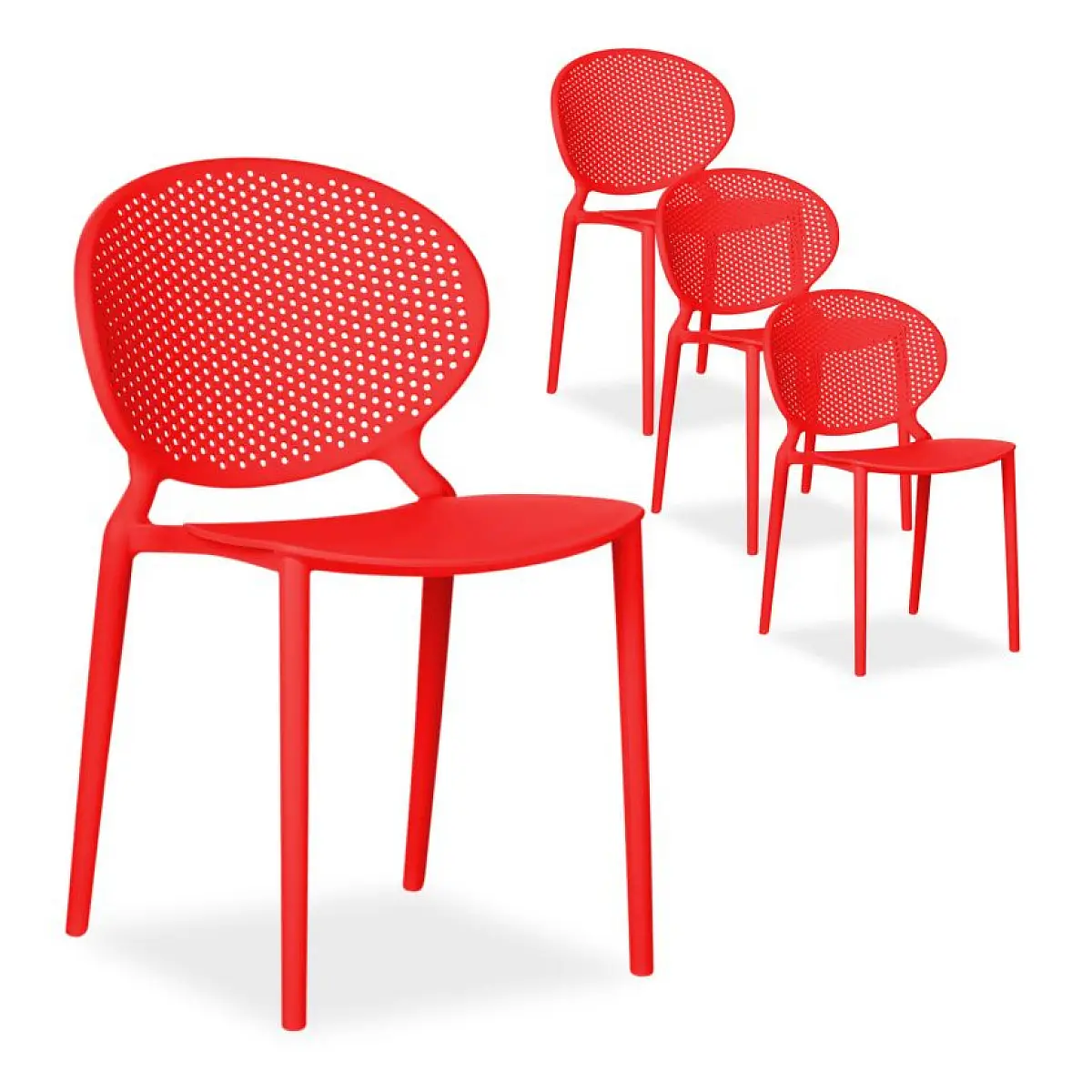 Ensemble de 4 chaises de jardin modernes rouges pour un extérieur élégant